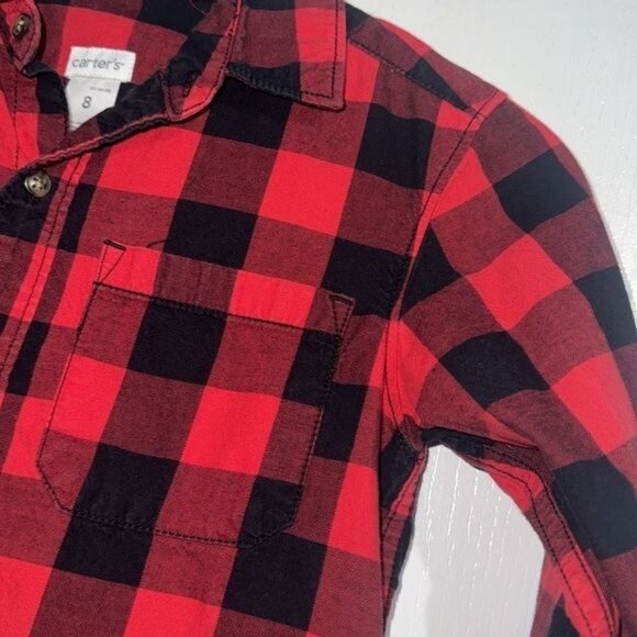 Carters Boys Red & Black Plaid Flannel Shirt Size 8 - Picture 4 of 6